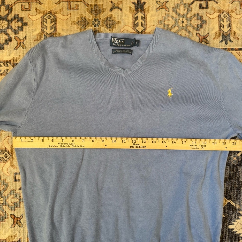 Polo by Ralph Lauren Men's Blue V-Neck Sweater 100% Pima Cotton Size Large - Picture 7 of 10